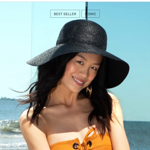 Eric Javits Squishee Straw Sun Hat Black-EUC - Picture 2 of 11